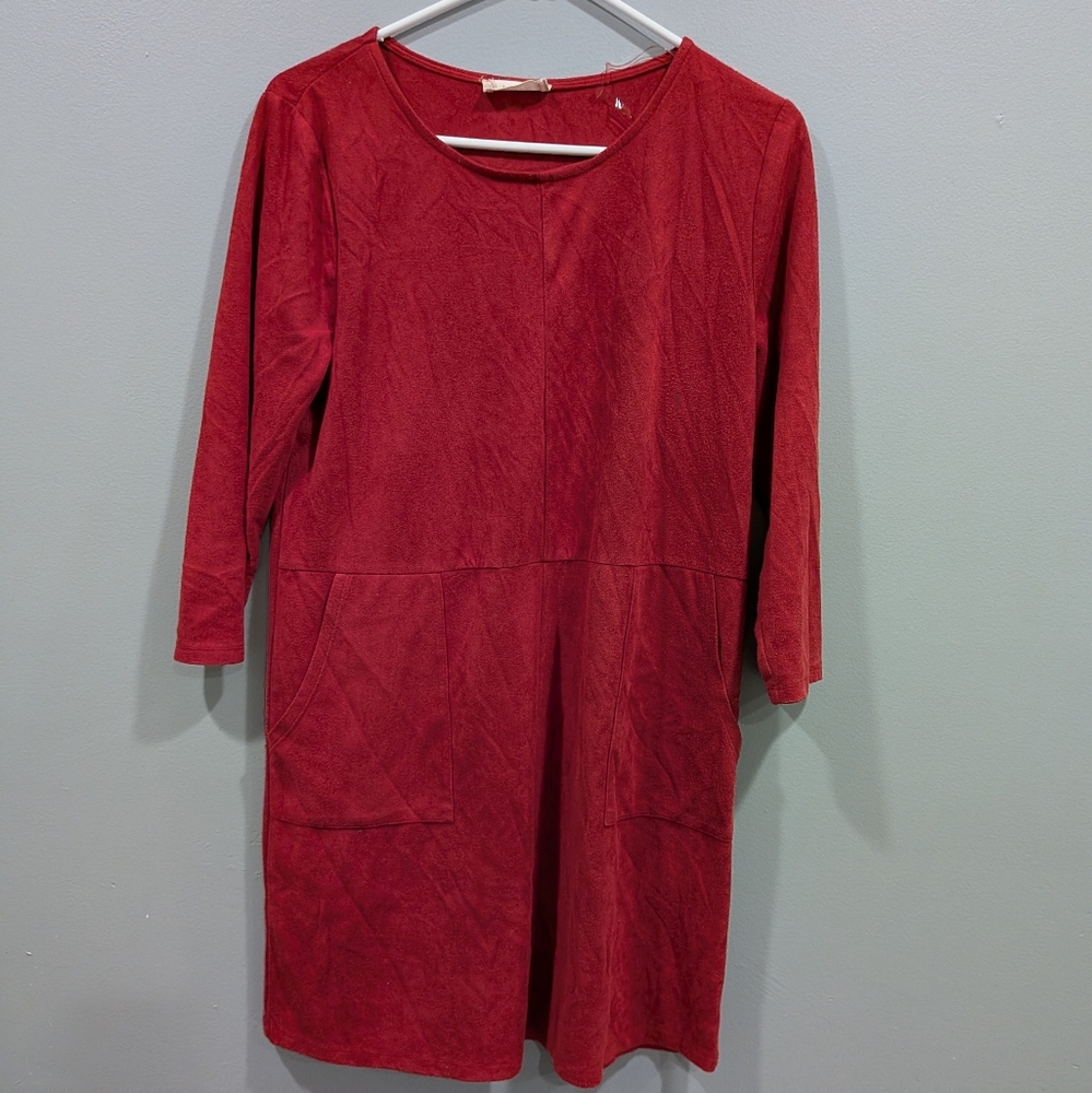 Altar’d State Red Pocket Dress Women’s Medium‎ – Faux Suede ¾ Sleeve Shift Tunic